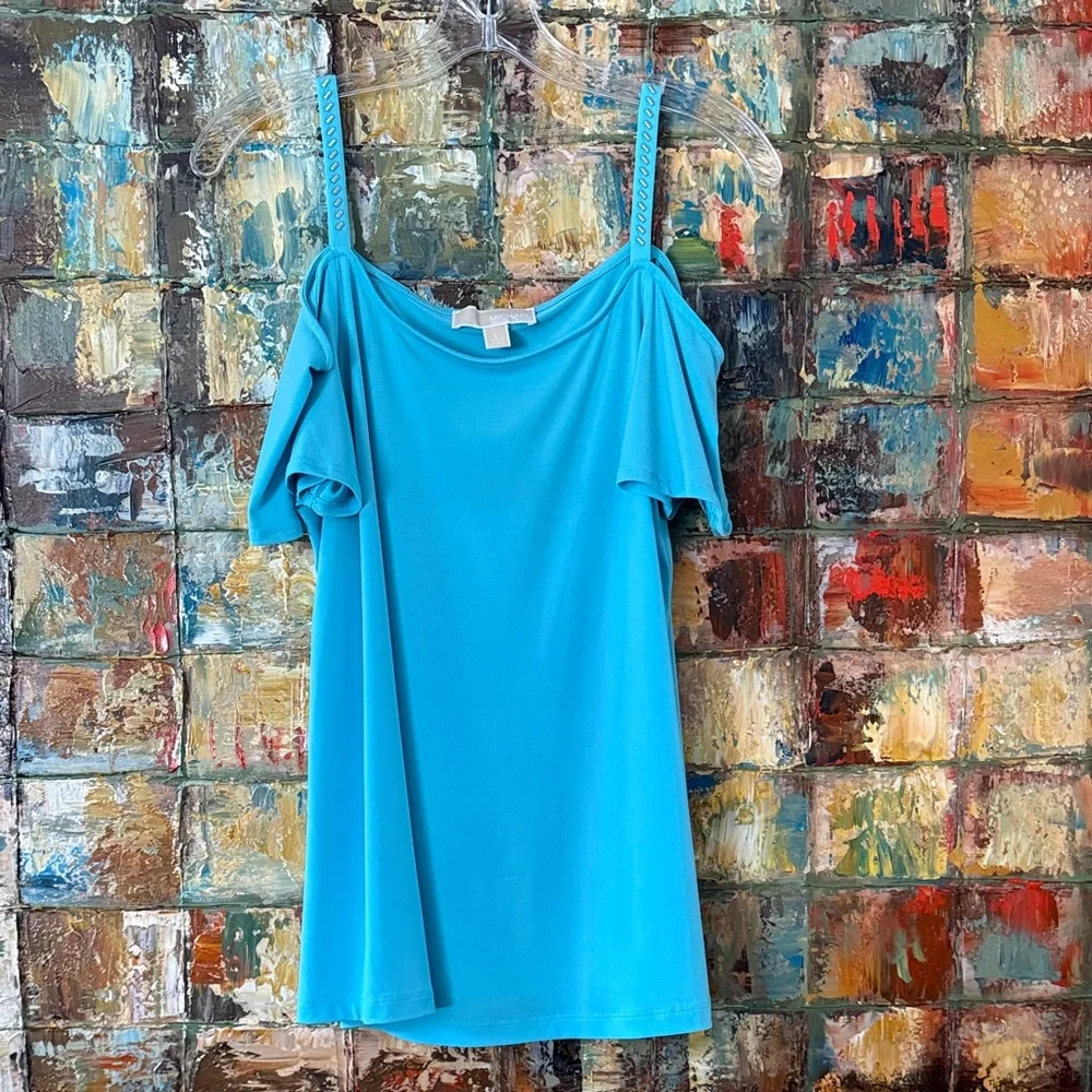 Michael Kors Turquoise Cold-Shoulder Tank Top